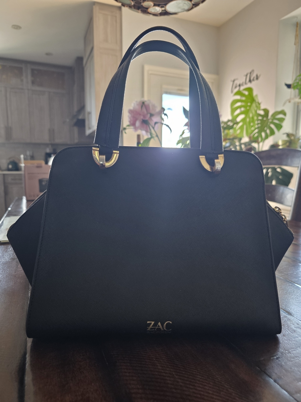 ZAC Zac Posen Black Top-Handle Satchel with Gold Accents